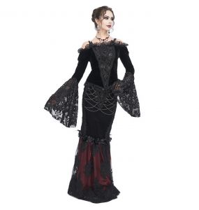 Longue Jupe Taille Haute 'Modaharius' Noire et Bordeaux