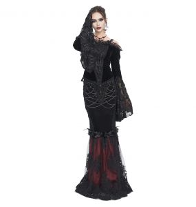 Black and Burgundy 'Modaharius' High Wasted Long Skirt