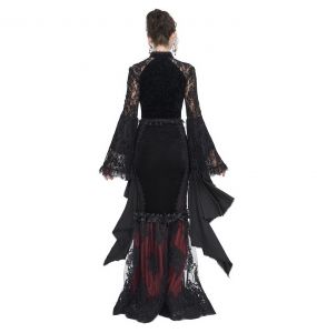 Black and Burgundy 'Modaharius' High Wasted Long Skirt