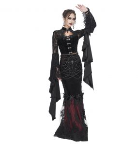 Black and Burgundy 'Modaharius' High Wasted Long Skirt