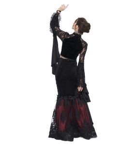 Black and Burgundy 'Modaharius' High Wasted Long Skirt