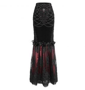 Black and Burgundy 'Modaharius' High Wasted Long Skirt