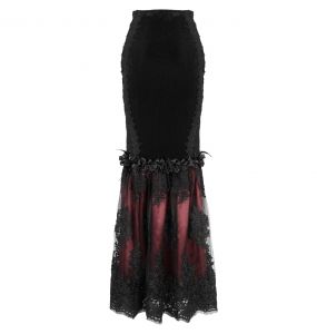 Black and Burgundy 'Modaharius' High Wasted Long Skirt