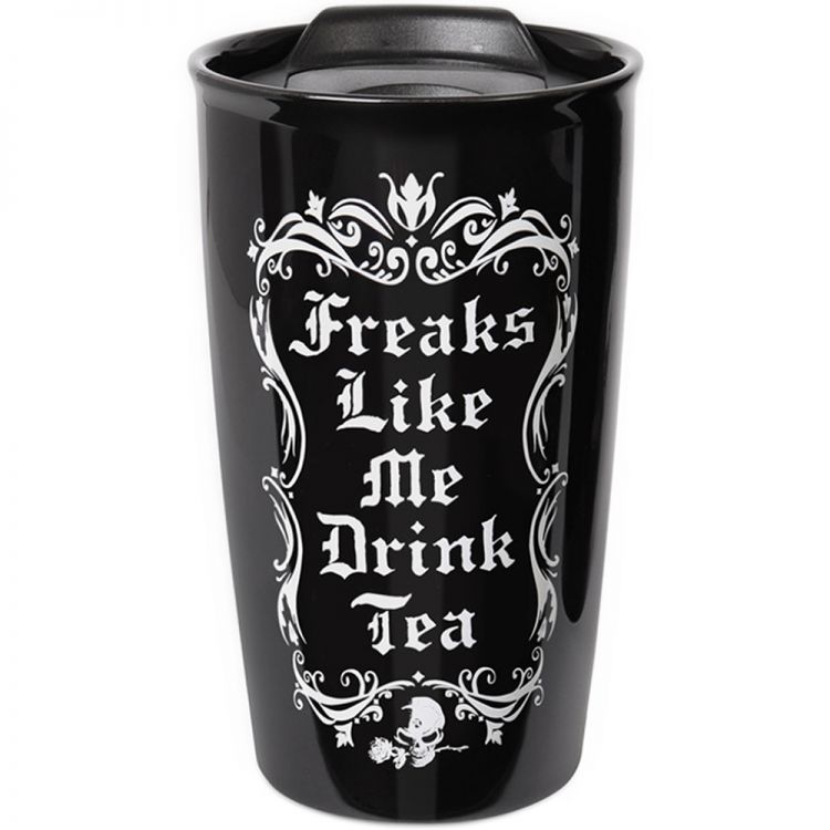 Mug à Double Paroi 'Freaks Like Me Drink Tea' Noir