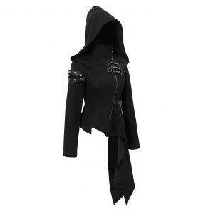 Veste Asymétrique à Capuche 'Badriyah' Noire