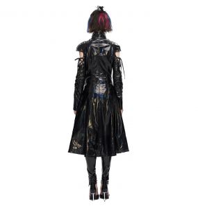 Black 'Alwina' Patent Vegan Leather Long Coat