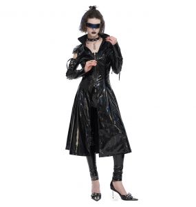 Black 'Alwina' Patent Vegan Leather Long Coat