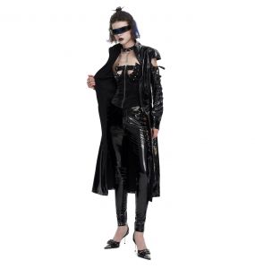 Black 'Alwina' Patent Vegan Leather Long Coat