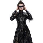 Black 'Alwina' Patent Vegan Leather Long Coat