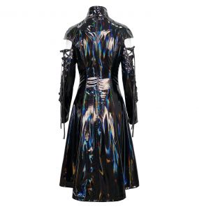 Black 'Alwina' Patent Vegan Leather Long Coat