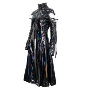 Black 'Alwina' Patent Vegan Leather Long Coat