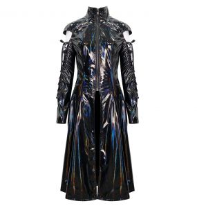 Black 'Alwina' Patent Vegan Leather Long Coat