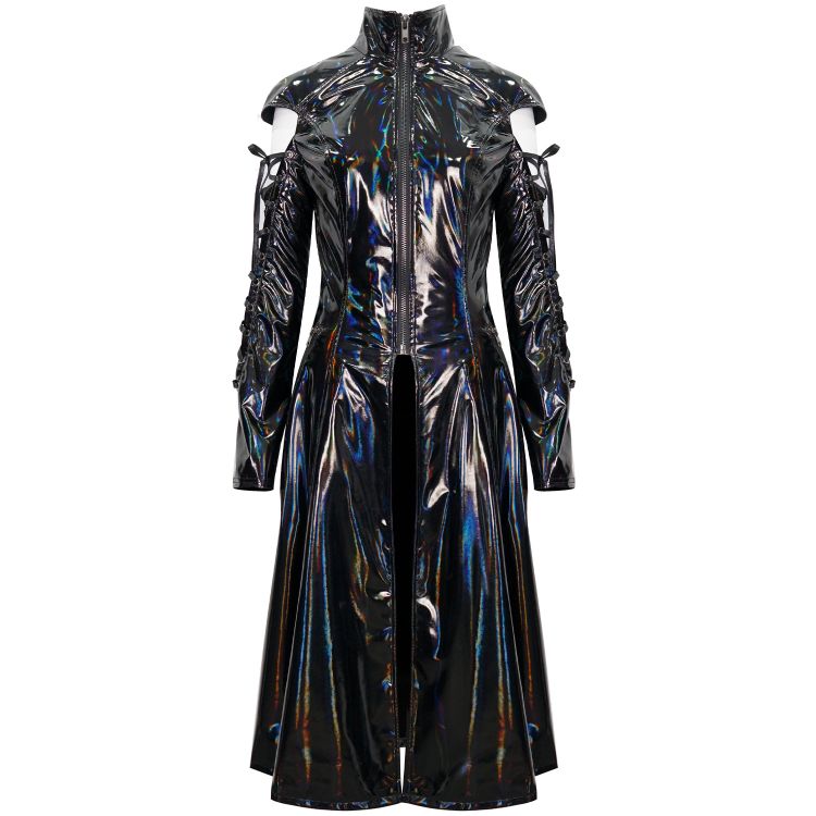 Black 'Alwina' Patent Vegan Leather Long Coat