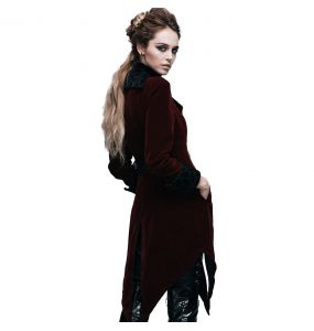 Burgundy Velvet 'Algonda' Swallow Tail Jacket