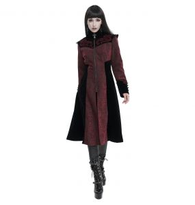 Red Jacquard and Black Velvet 'Limiteti' Coat