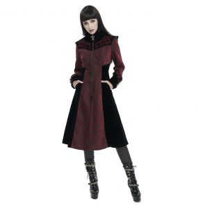 Manteau 'Limiteti' en Jacquard Rouge et Velours Noir