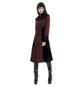 Manteau 'Limiteti' en Jacquard Rouge et Velours Noir