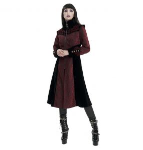 Manteau 'Limiteti' en Jacquard Rouge et Velours Noir