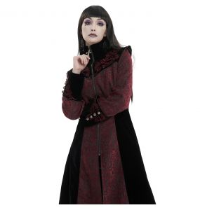 Red Jacquard and Black Velvet 'Limiteti' Coat