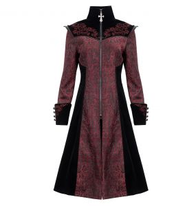 Manteau 'Limiteti' en Jacquard Rouge et Velours Noir