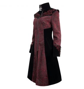 Red Jacquard and Black Velvet 'Limiteti' Coat