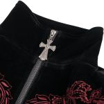 Manteau 'Limiteti' en Jacquard Rouge et Velours Noir