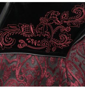 Red Jacquard and Black Velvet 'Limiteti' Coat