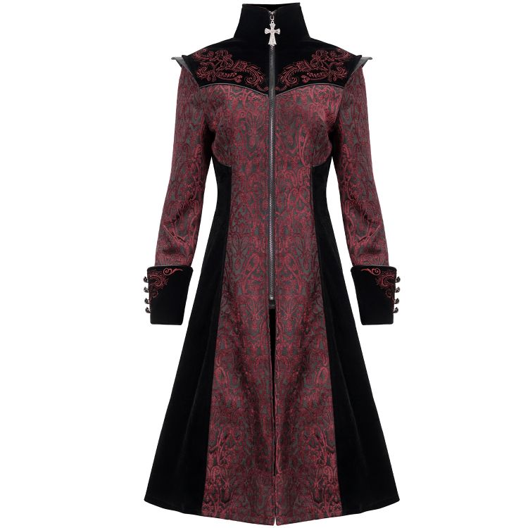 Manteau 'Limiteti' en Jacquard Rouge et Velours Noir