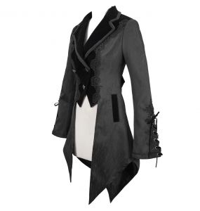 Gray Jacquard and Black Velvet 'Mc Dermot' Swallow Tail Jacket