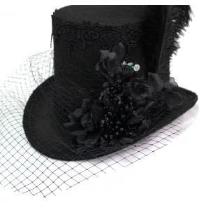 Females Black 'Mc Dermot' Victorian Top Hat