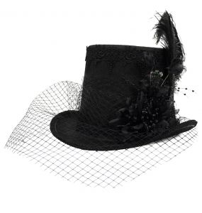 Females Black 'Mc Dermot' Victorian Top Hat