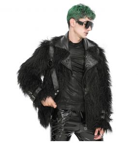 Black Vegan Leather and Fur 'Ildebad' Jacket