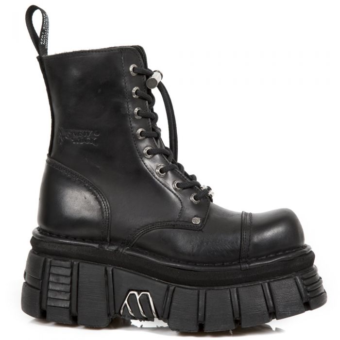 Bottines Plateformes New Rock Newmili en Cuir Noir