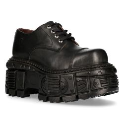 Black Itali and Nomada Leather New Rock Tank Platform Shoes