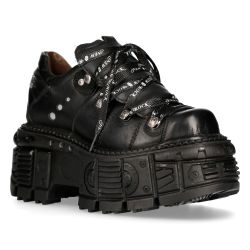 Black Itali Leather New Rock Tank Platform Shoes