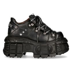 Black Itali Leather New Rock Tank Platform Shoes